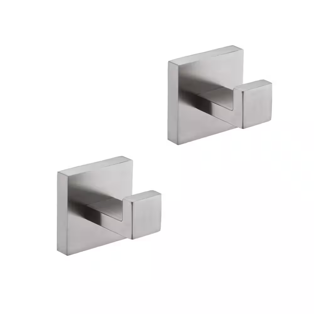 Stainless Steel Wall-Mounted J-Hook Robe/Towel Hook for Bathroom, Bedroom, Kitchen in Brushed Nickel (2-Pack)