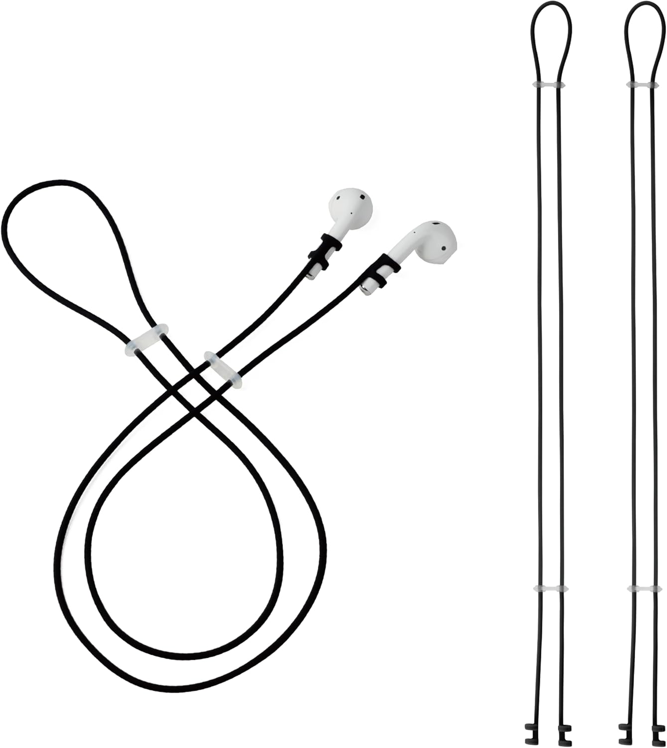 Anti-Lost Earbuds Strap for Wireless Earphones, Compatible with Airpods, Soundcore, Adjustable Length, Lightweight Stretch Fit [Black Color]