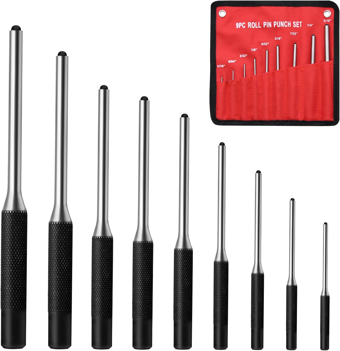 thumbnail image 2 of Uxcell 9pcs Drive Pin Punch Set 1/16-5/16 Non-marring Punches With Knurled Grip For Watch Repair 2 of 13