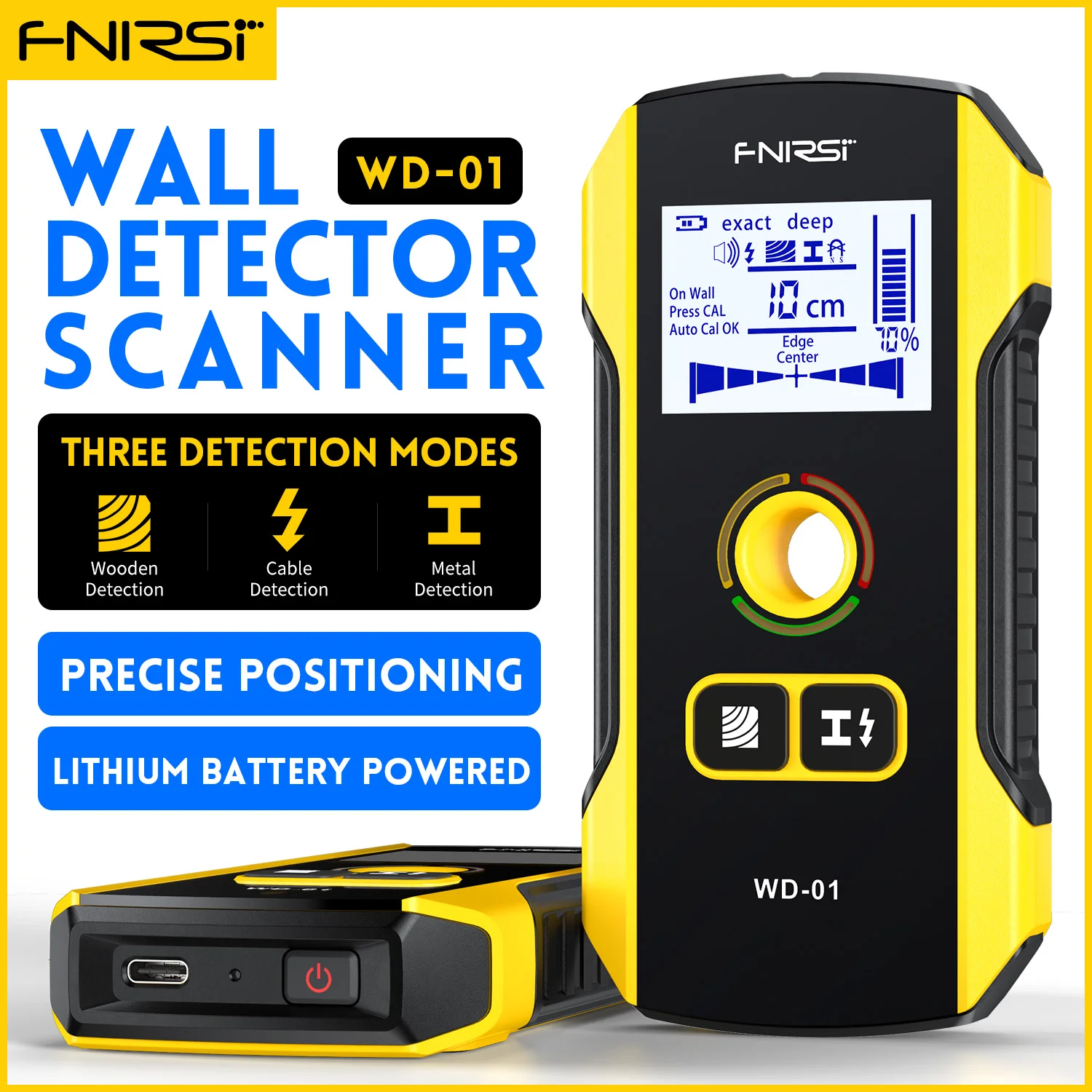 WD-01 WD-02 Metal Detector Wall Scanner with Newly Designed Positioning Hole for AC Live Cable Wires Metal Wood Stud Find