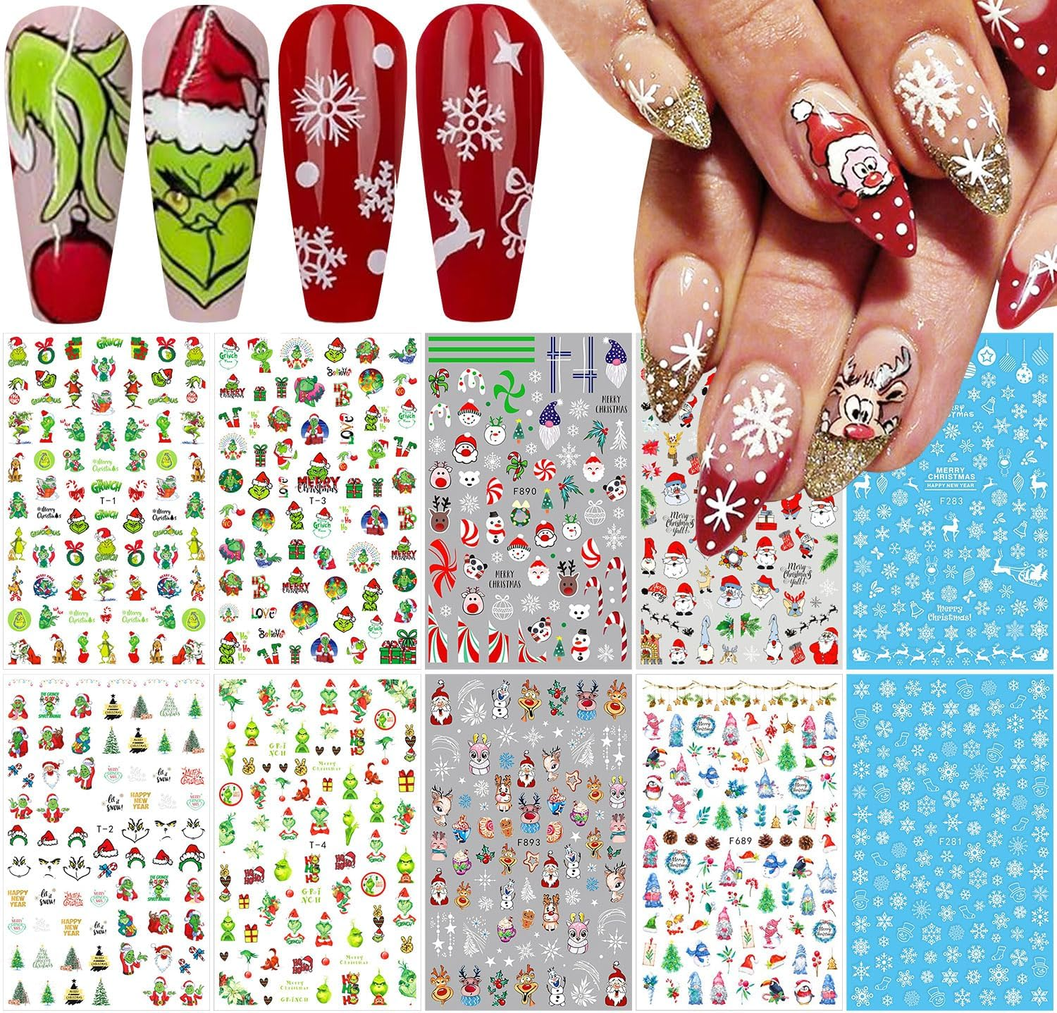 10 Sheets Christmas Nail Stickers 3D Xmas Nail Decals Winter White Snowflake ... - Picture 1 of 1