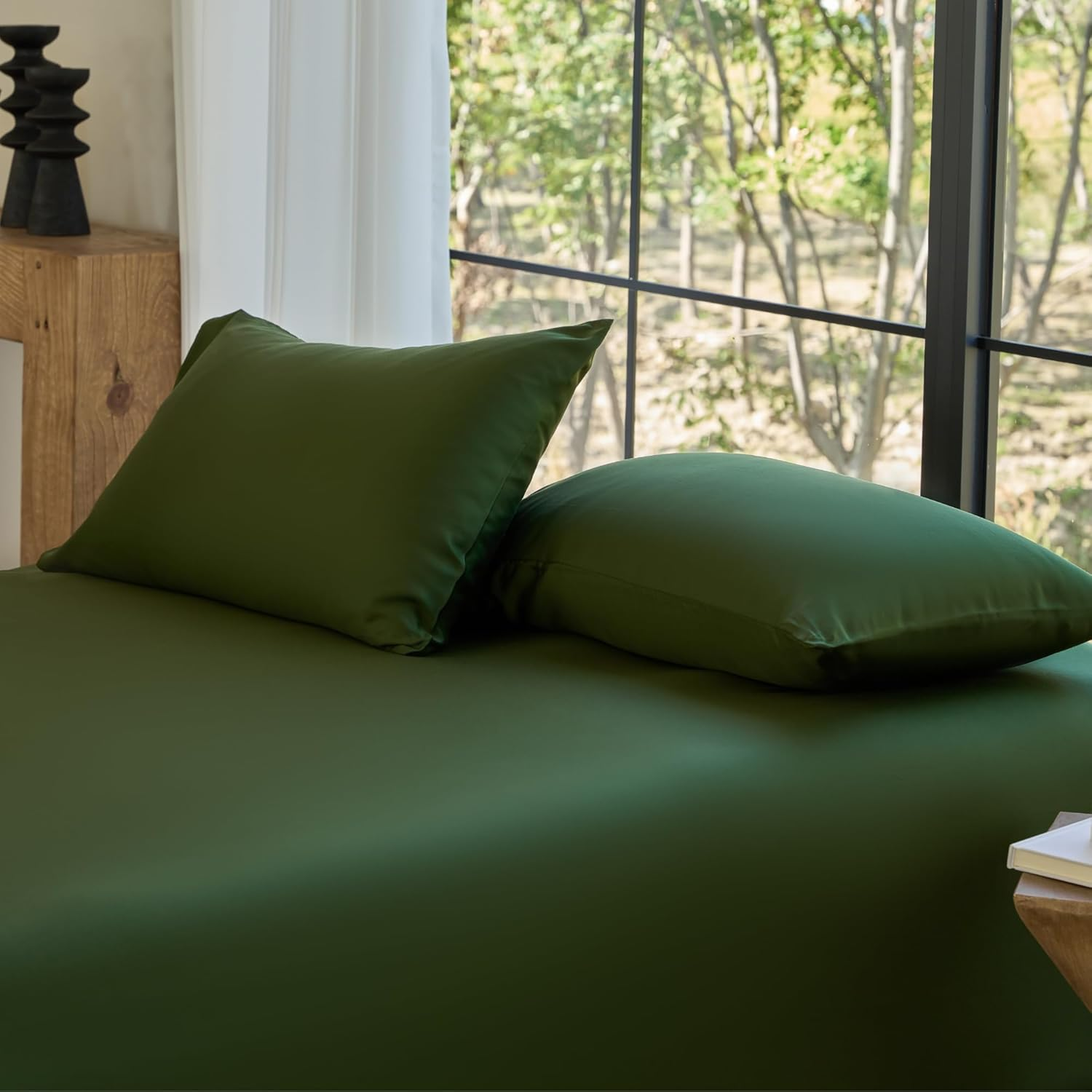 Pillowcase Set, 100% Viscose Derived from Organically Grown Bamboo, Buttery Soft, Silky, Breathable, Cooling, Oeko-Tex, High GSM, 2-Pack, Envelope Closure (Queen, Forest)
