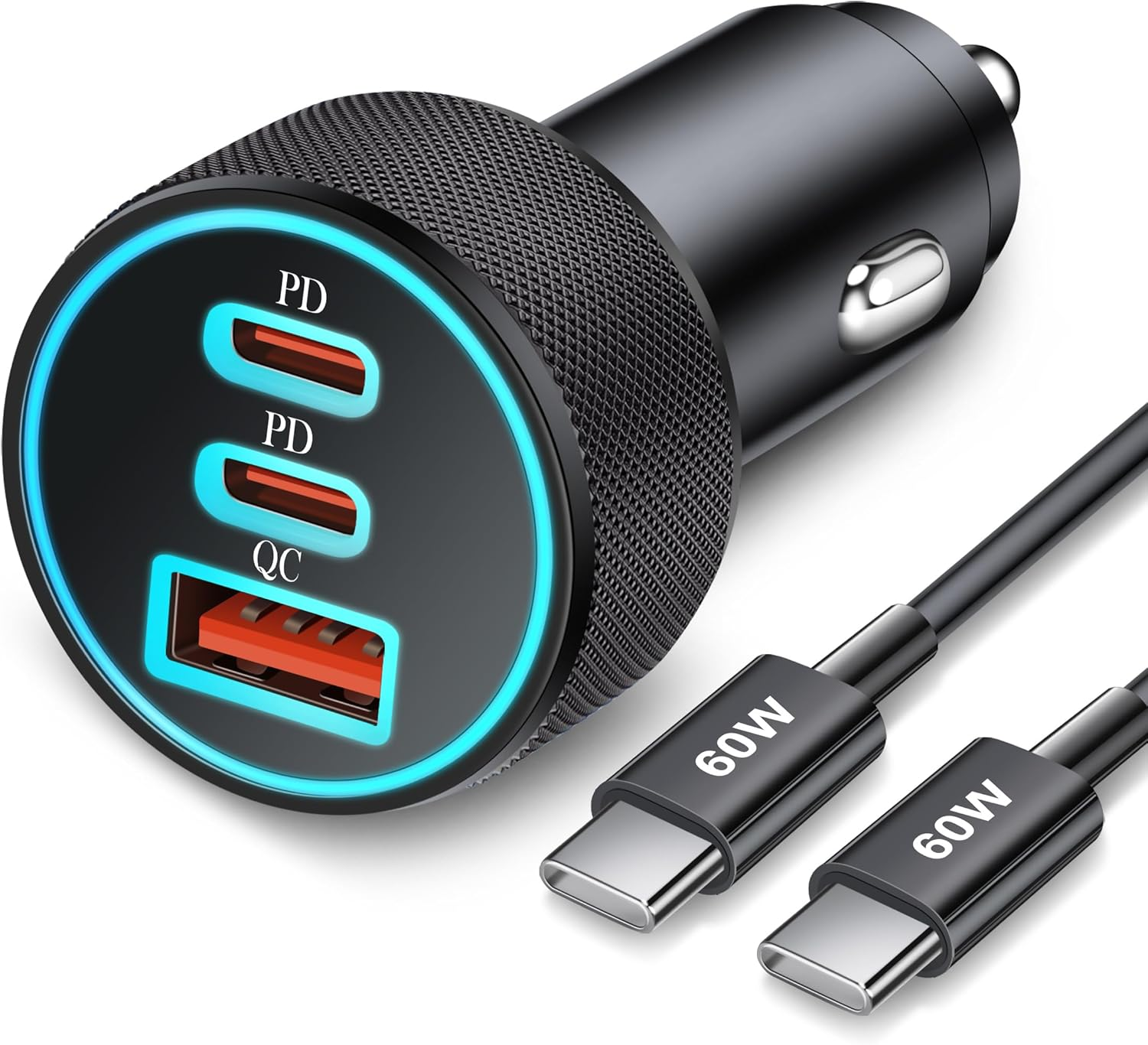 67W 3-Port Super Fast Type C Car Charger USB C for Samsung Galaxy S25 S24 S23 S22 S21 Ultra, Iphone 16/15 Pro Max, Pixel, Android, PD/QC Car Phone Adapter Accessories for Men Women + 3FT USB-C Cable