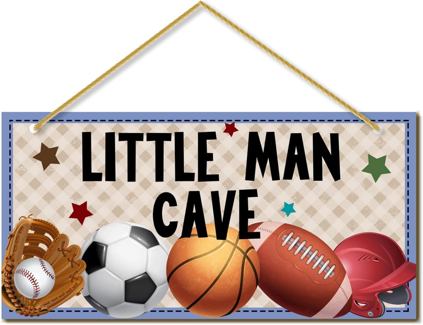 Little Man Cave, Sports Room Decor for Boys Wooden Door Sign Baby Boys Bedroom Wall Decorations for Nursery Toddler Nursery Playroom Wall Art