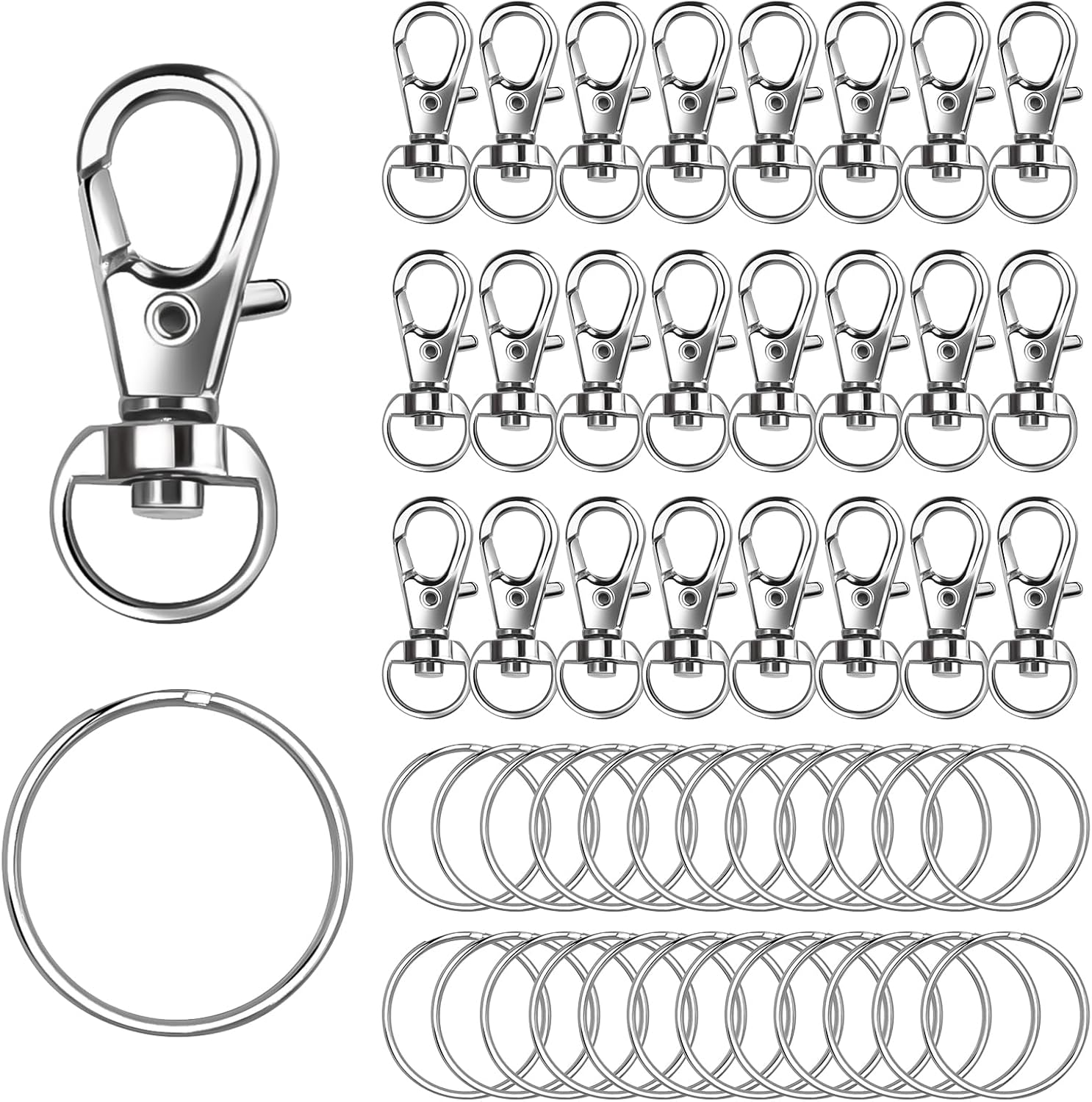 50 PCS Premium Keychain Making Kit - 25 Keychain Clips & 25 Key Rings, Metal Swivel Lobster Claw Clasps, for Jewelry Clasps&Name tag