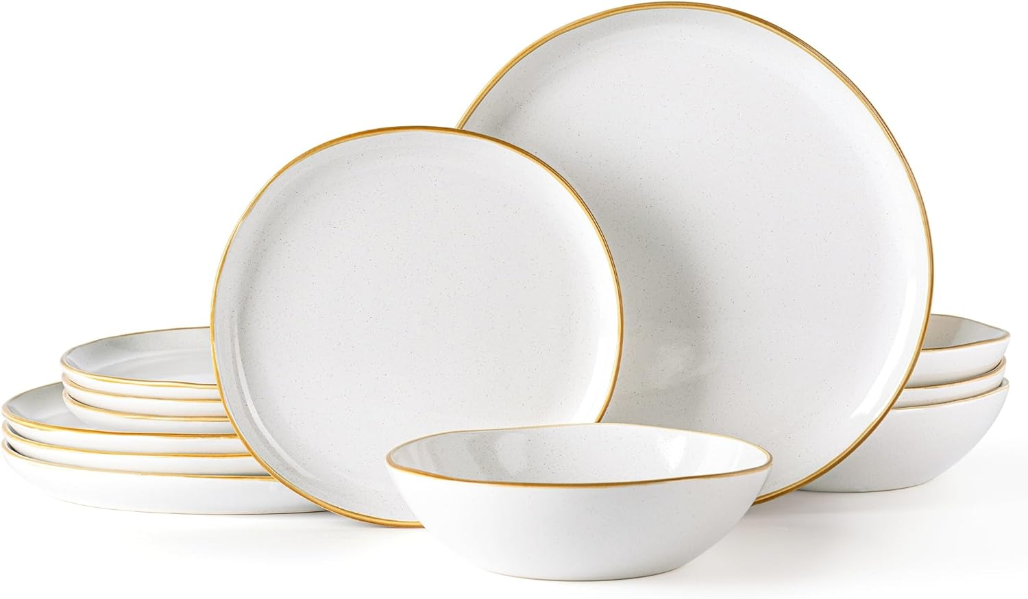 Ceramic Dinnerware Sets,Handmade Reactive Glaze Plates and Bowls Set,Highly Chip and Crack Resistant | Dishwasher & Microwave Safe Dishes Set,Service for 4(12Pcs)