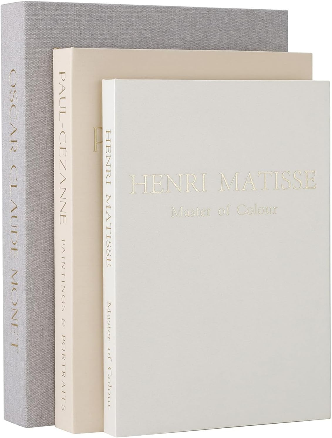 Decorative Books Set of 3, Beautiful Linen Boxes Decor Coffee Table Bookshelf or Mantle, Modern Hardcover Stacked Display Books, Storage Box,Photo Storage and as a Keepsake Box (Gray+Beige+White)
