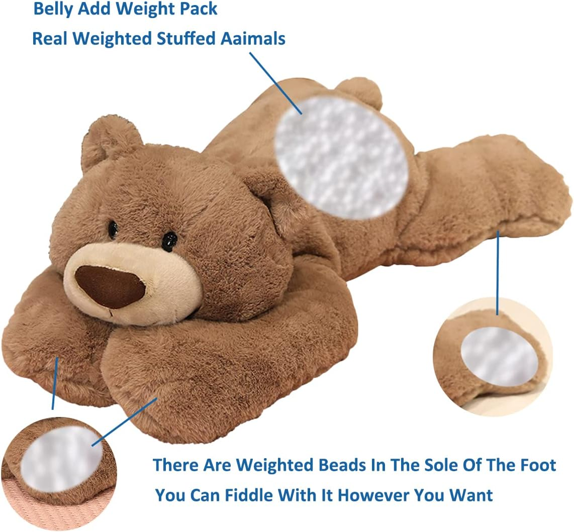 Weighted Stuffed Animals, 3.3 lbs Weighted Bear Stuffed Animal Toy Brown Bear... - Picture 3 of 13