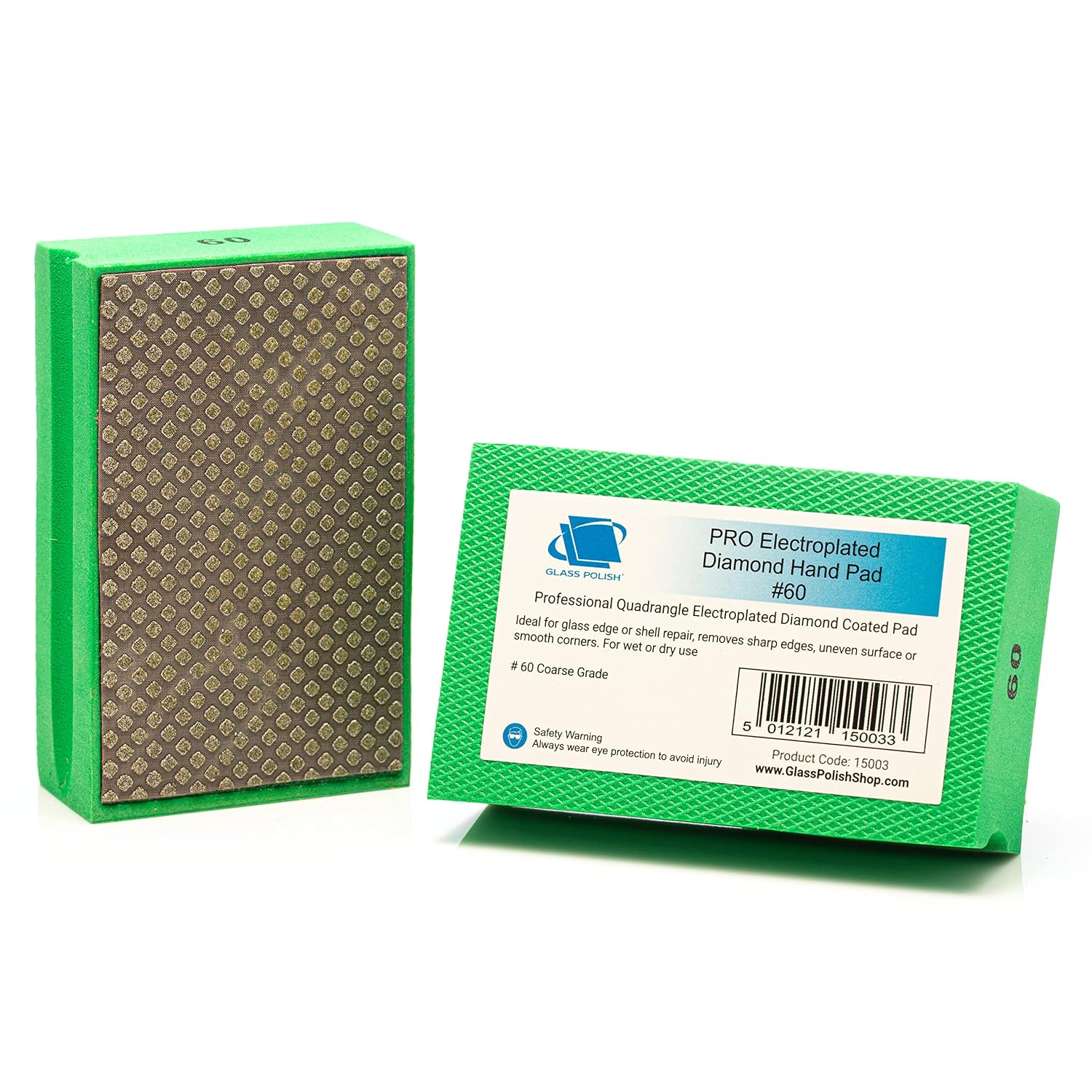 PRO Diamond Hand Polishing Pads, Foam Sanding Blocks for Fast and Effective Sanding, Smoothing and Edging of Glass, Tiles, Ceramics, Concrete, Stone and Marble (Green 60)