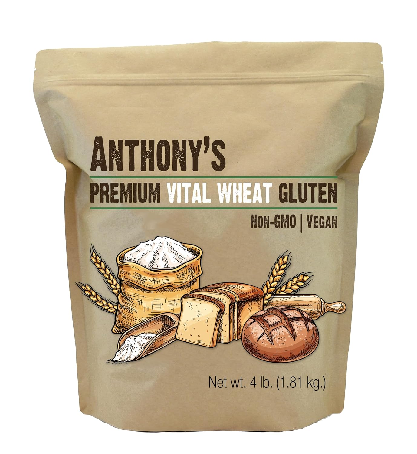 Anthony'S Vital Wheat Gluten, 4 Lb, Vegan, Non GMO, Keto Friendly, Low Carb