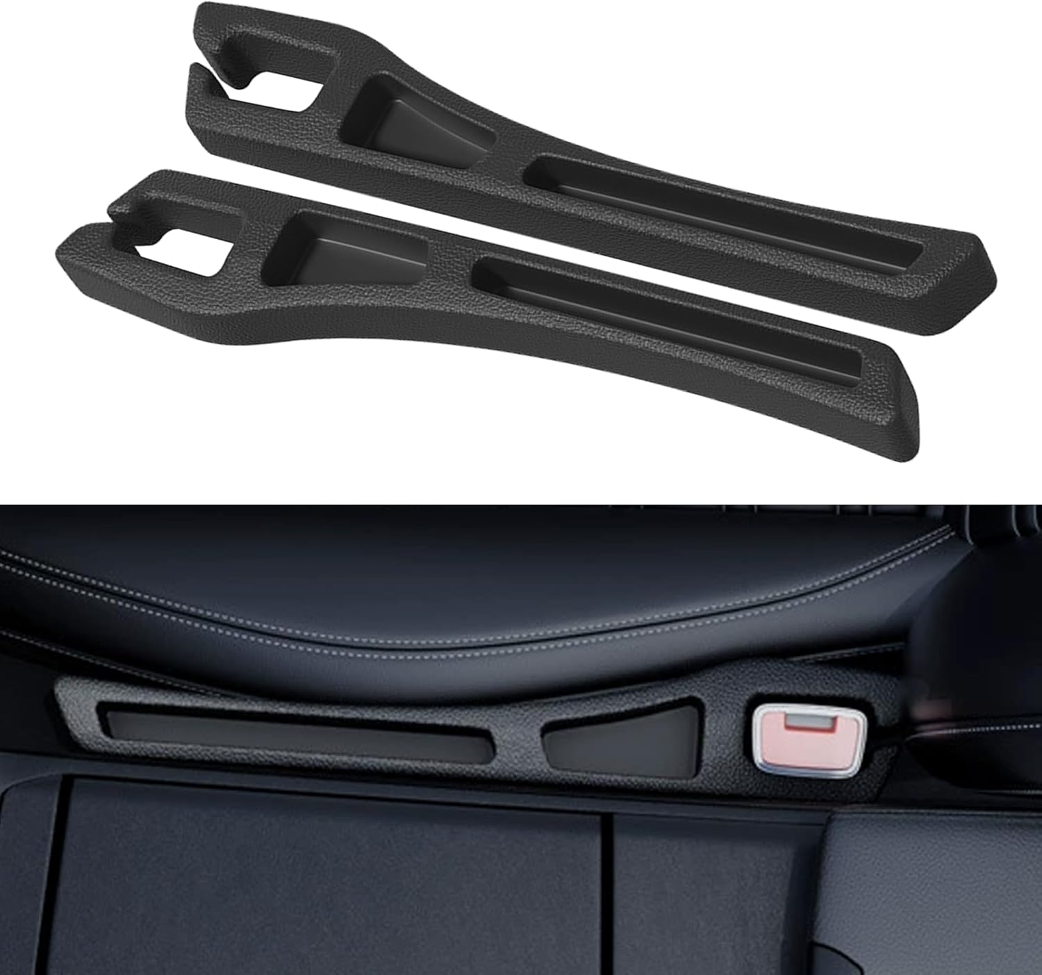 Car Seat Gap Filler Organizer, 2PCS Multifunctional Vehicle Fill Gap Blocker with Storage Slot between Seat & Console, Anti-Drop Auto Interior Organization, Universal Fit (Black)