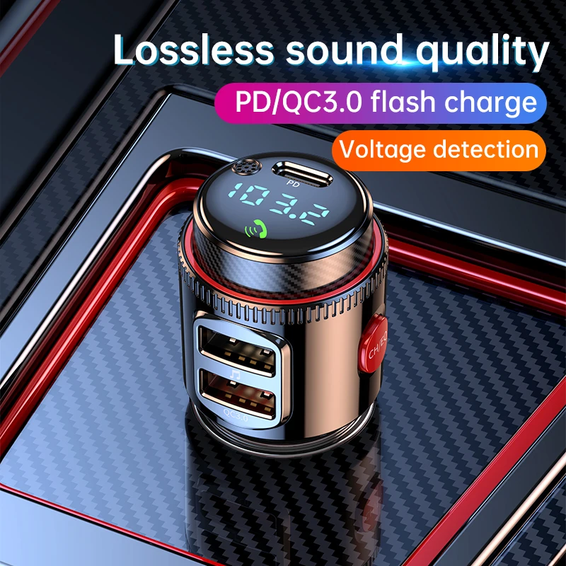 Bluetooth 5.4 Car Adapter Wireless AUX FM Transmitter USB C&QC3.0 PD 30W Fast Charging Cigarette Lighter Radio Music Bass