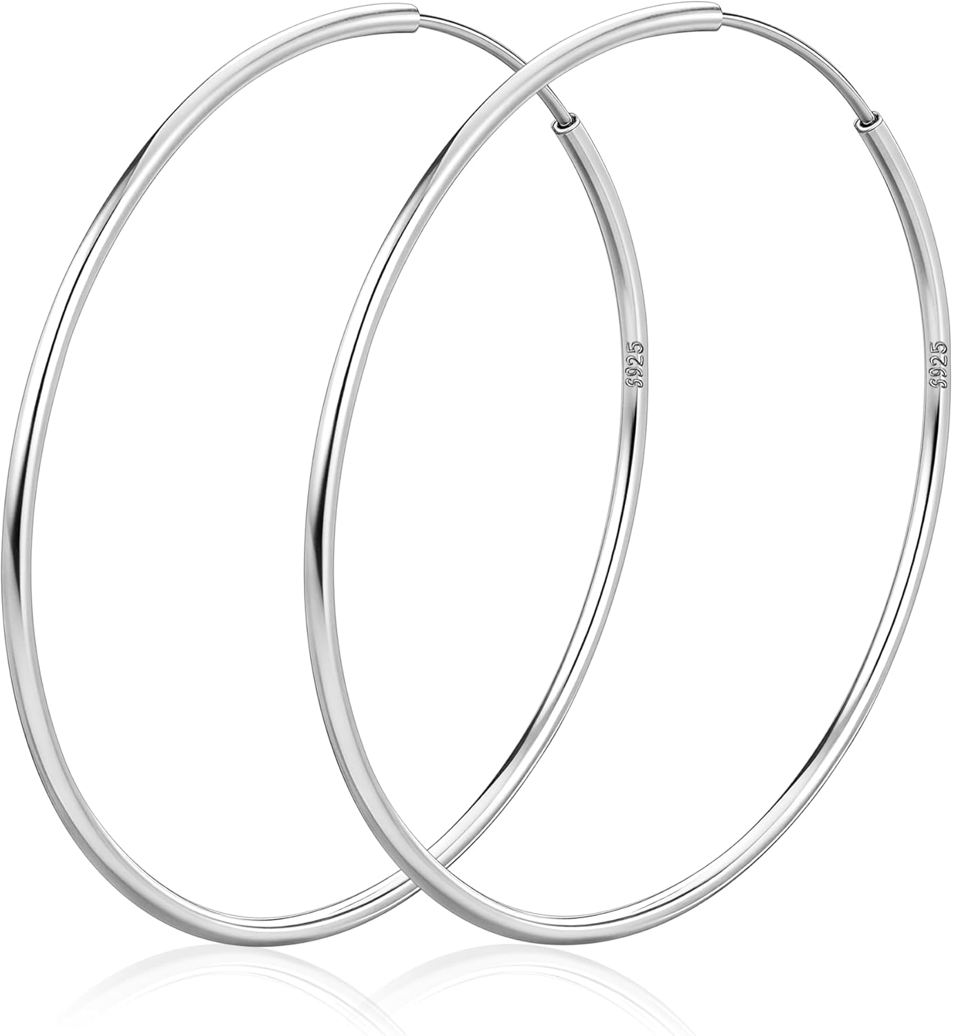 925 Sterling Silver Hoop Earrings for Women Hypoallergenic Endless Silver Thin Hoop Earrings for Women Lightweight Large Big Endless Thin Hoops Earring 30/40/50/60/70Mm