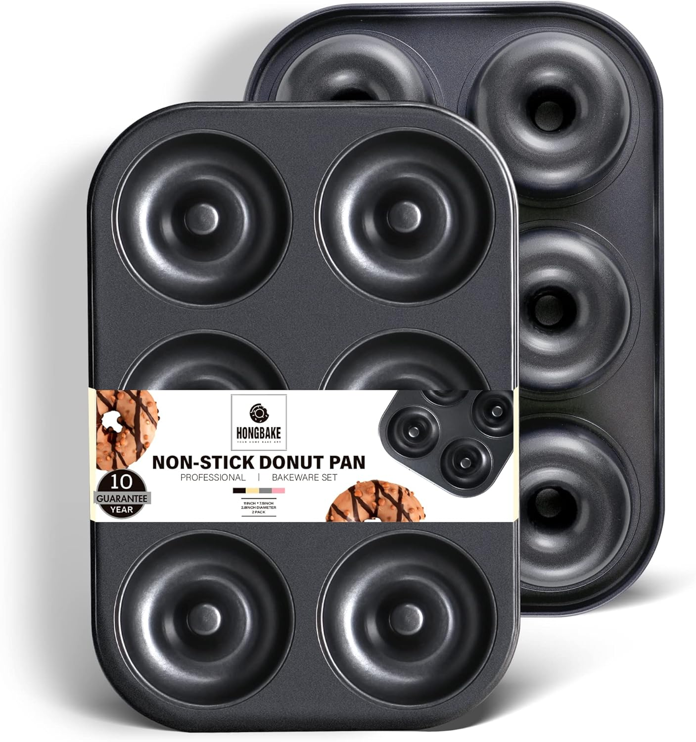 Donut Pan For Baking, Upgraded Deepened Doughnut Tray, 2 Pack 6 Cavity Mini Bagel Mold for Oven, Nonstick and Heavy Duty - Black