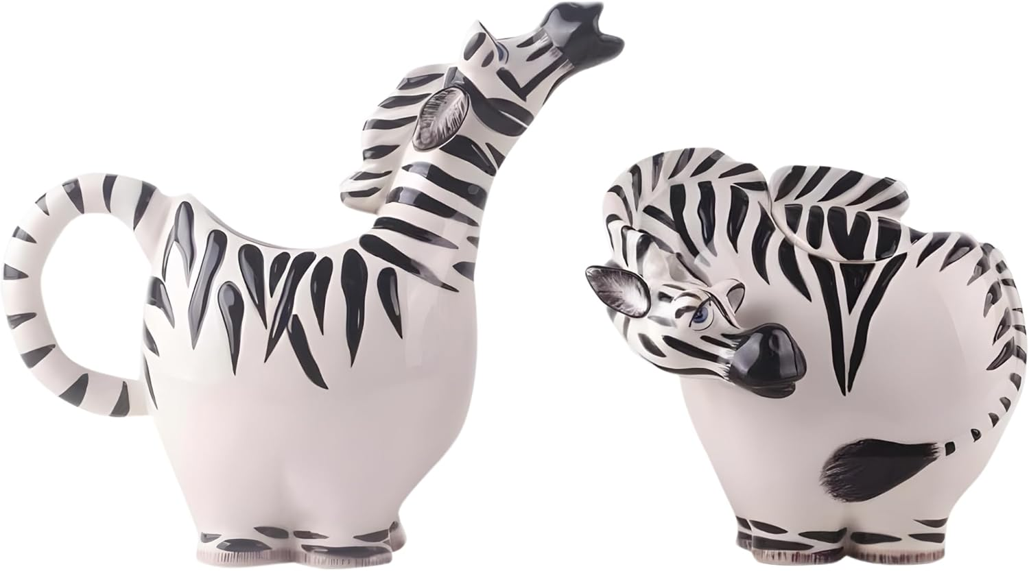 Zebra Creamer & Sugar Bowl Set, Ceramic, 7.5 X 3.5 X 6.5 in & 5.5 X 4.25 X 4.75 In, a Tiny Tabletop Safari