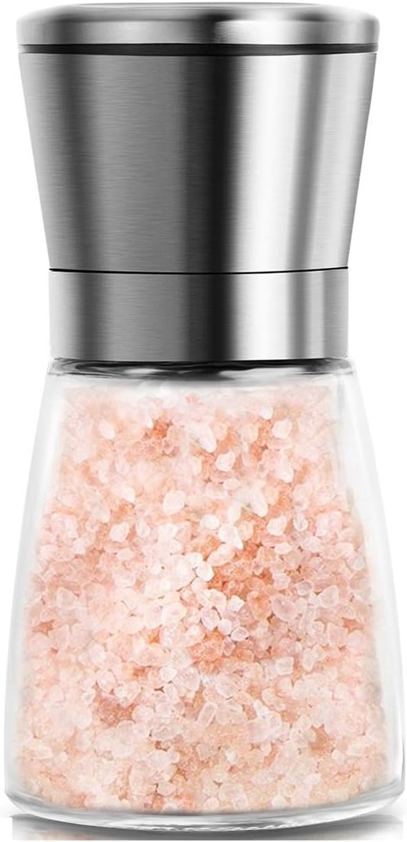 Manual Salt or Pepper Grinder for Professional Chef, Best Spice Mill with Stainless Steel Cap, Ceramic Blades and Adjustable Coarseness, Refillable Glass Body with 6OZ Capacity