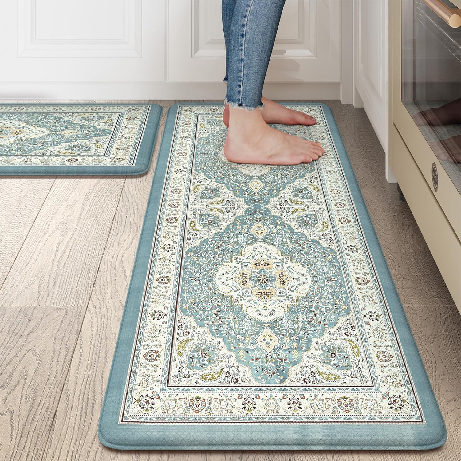 Boho anti Fatigue Kitchen Mats Sets 2 Piece Non Skid Kitchen Mats for Floor Cushioned Kitchen Rugs and Mats Waterproof Ergonomic Comfort Standing Mat Runner for Kitchen,Home,Office,Laundry