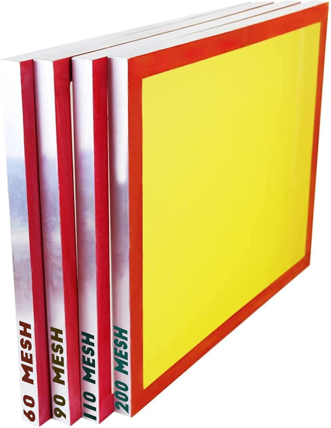 Dry Sift Screen Set (20 X 24) Aluminum Frame, 4 Mesh Sizes-60, 90, 110, 200 (Micron Equiv. 250, 165, 149, 75), 3 White 1 Yellow 4 Sq Ft