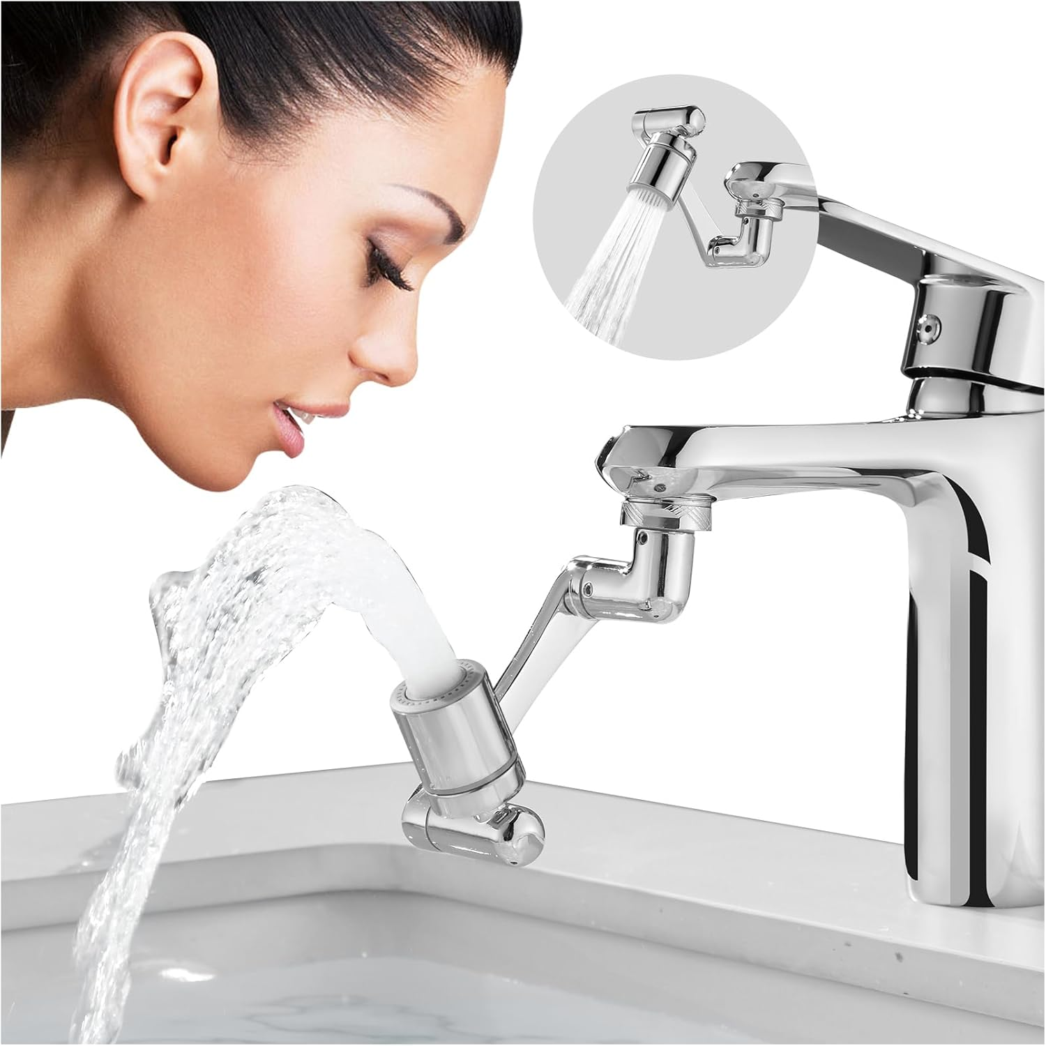 Patented CECEFIN 1080°Swivel Faucet-Extender Sink-Aerator - 2-Mode Splash Water Tap Extension, Kitchen Bathroom 360 Rotate Spray Attachment, Multifunctional Universal Robotic Arm -Wash Hand/Hair/Face