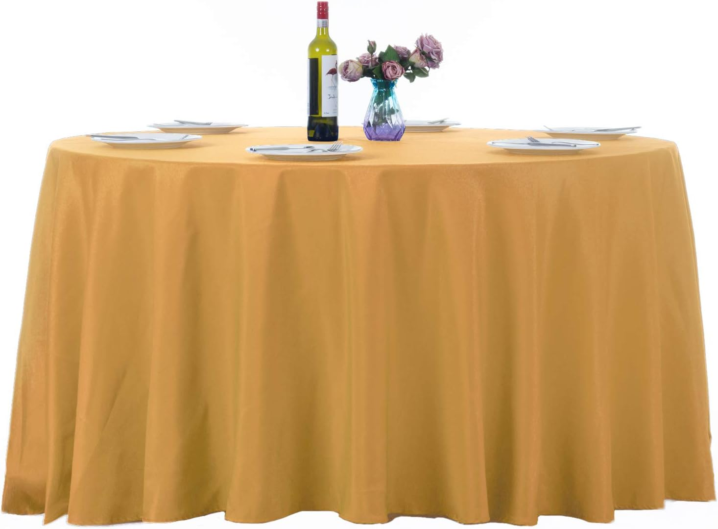 2Pack 120 Inch Gold round Tablecloth in Washable Polyester Fabric for Wedding/Banquet/Restaurant/Parties