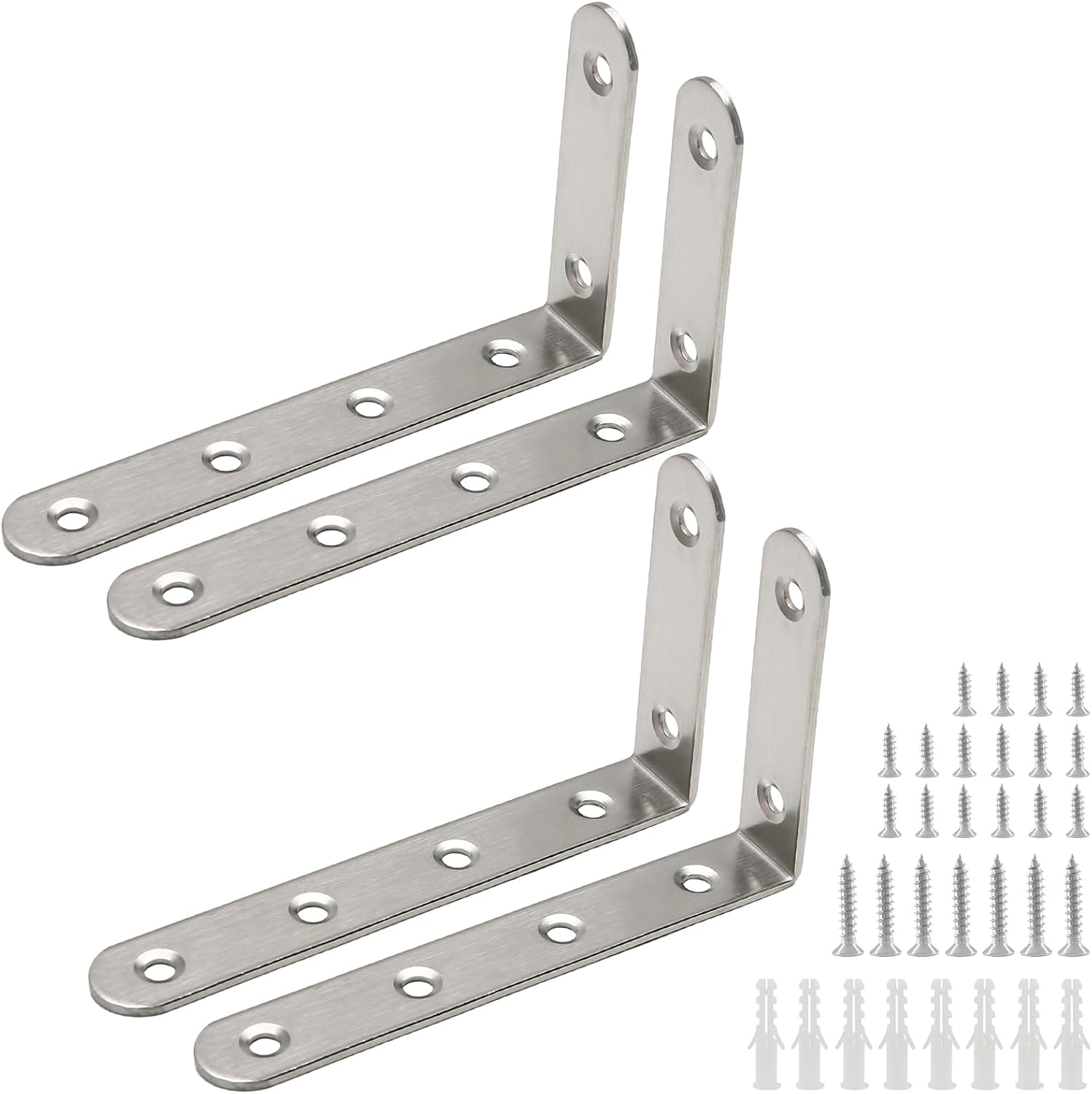 L Brackets for Shelves, 5 X 3 Inch, 4 Pcs, Silver | Heavy Duty, Stainless Steel, L Shaped Bracket, Decorative Corner Brace Joint Right Angle Bracket
