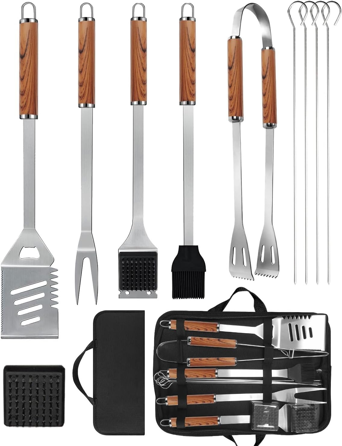 Premium BBQ Tool Set (11Pcs) - Heat-Resistant Stainless Steel Grilling Accessories with Ergonomic Wood Handles, Ideal for Backyard Barbecues & Camping Gifts