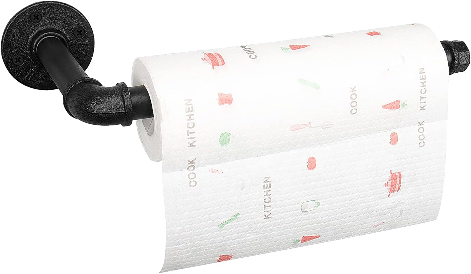 Industrial Iron Pipe Kitchen Paper Towel Holder, Vintage Farmhouse Heavy Duty DIY Industrial Rustic Wall Mount Paper Towel Rack for Kitchen Bathroom (1, Black)