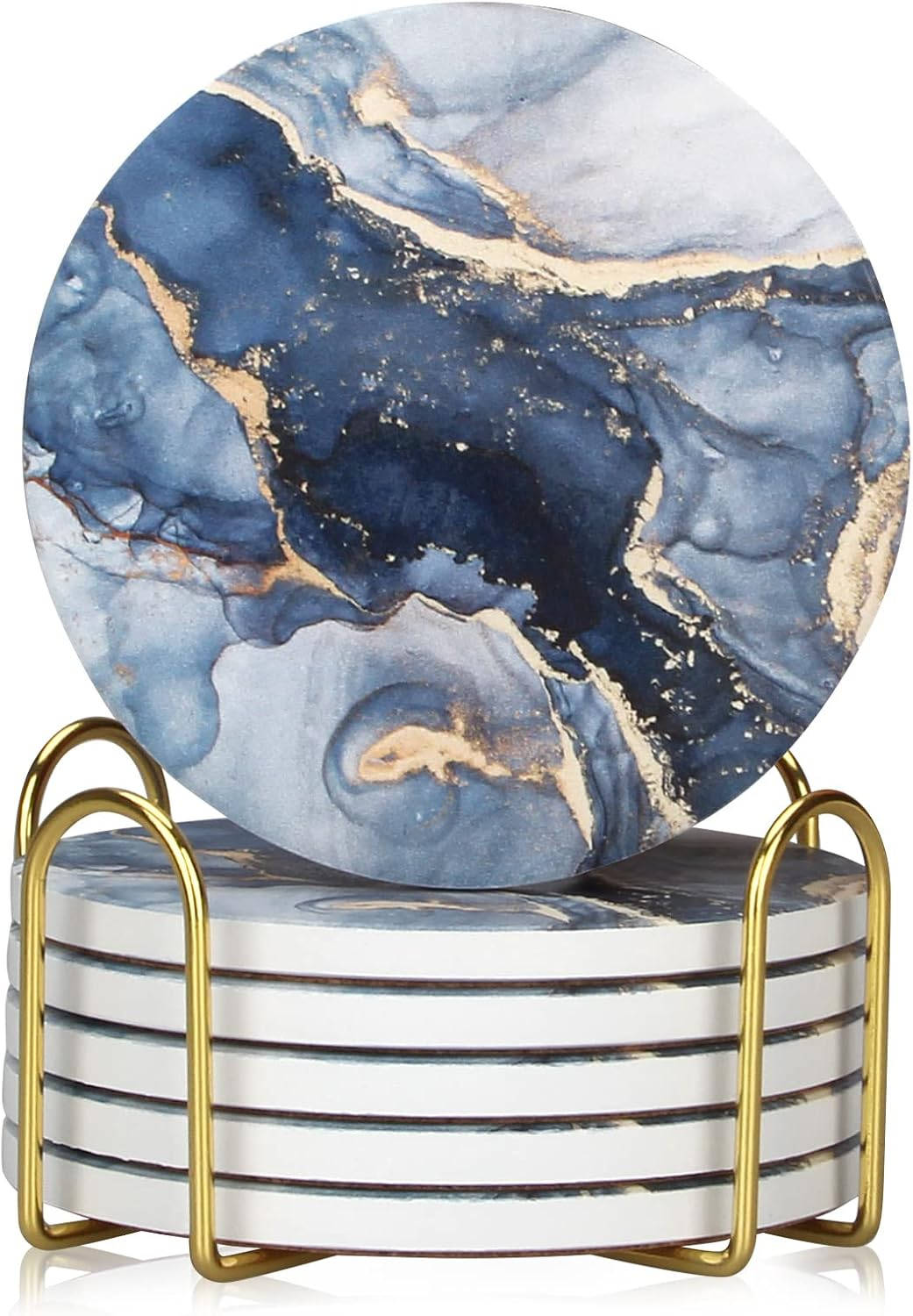 Navy Blue Marble Ceramic Coasters Set