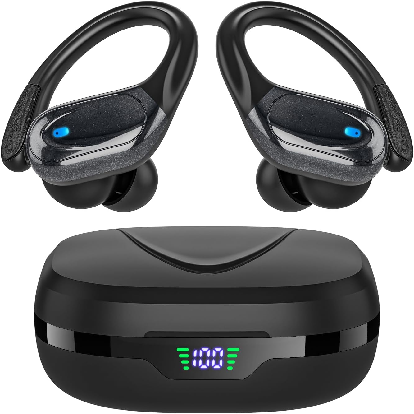 Wireless Earbuds Bluetooth Headphones 80Hrs Playback Ear Buds Power Display with Noise Canceling Mic Headsets for Sports/Workout/Running Black