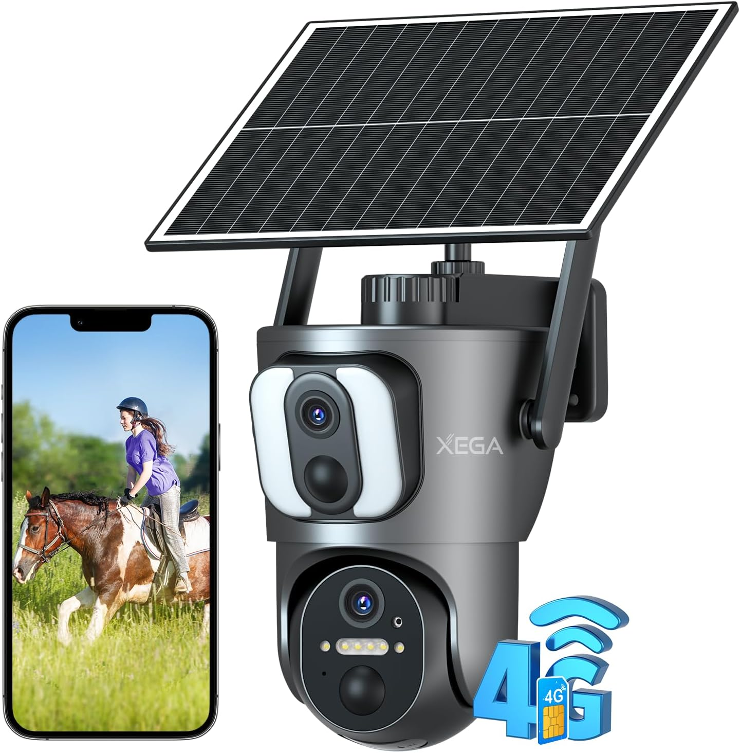Dual Lens 4G Solar Security Camera with SIM Card, No Wifi Needed CCTV