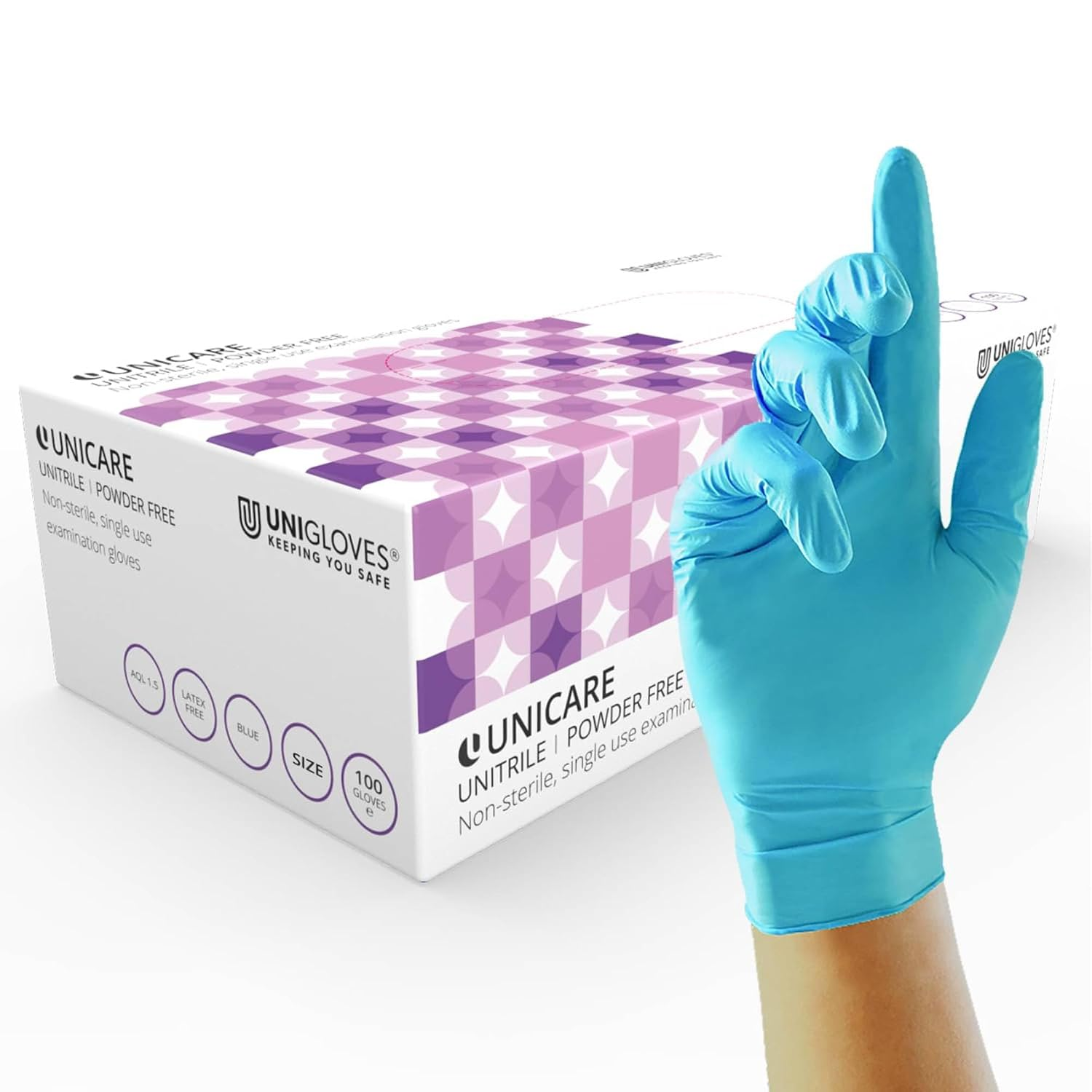 Unitrile Vinyl/Nitrile Gants D'Examen Jetables - Polyvalents, Sans Poudre Ni Latex - Boîte De 100 Gants, Bleu, Taille M (GS0053)