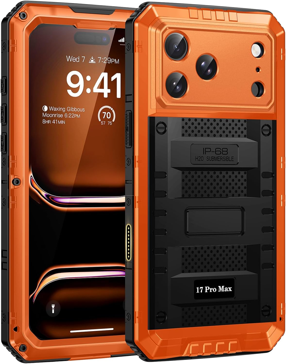 Cover per Iphone 17 Pro Max IP68 Impermeabile, Cover Metallo Antiurto Militare Con Pellicola Protettiva, 360° Completa Protezione Subacquea Antipolvere Custodia per Iphone 17 Pro Max,Arancione