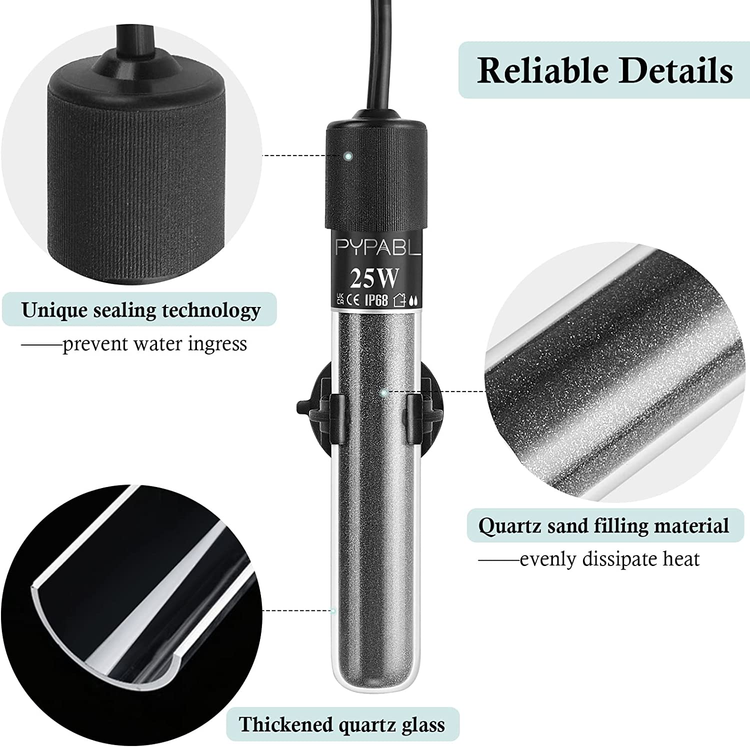 PYPABL Mini Submersible Aquarium Heater, 25W 50W 100W Small Heater for Fish T... - Picture 5 of 14