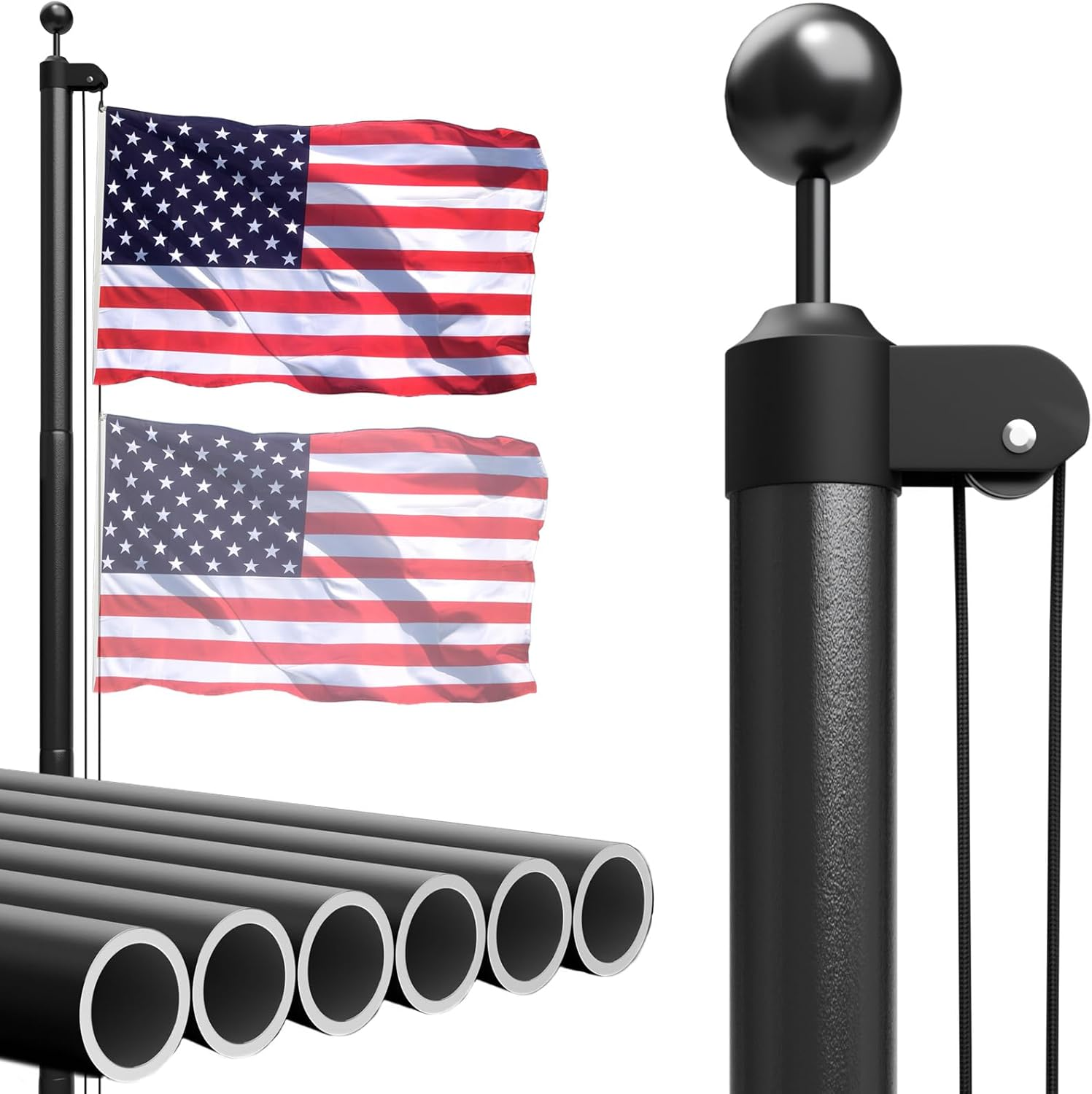 Heavy Duty Flag Pole, 25FT 12 Gauge Extra Thick Aluminum Flagpole Kit, 100MPH Wind Tested, Includes 3X5 American Flag, for outside House in Ground