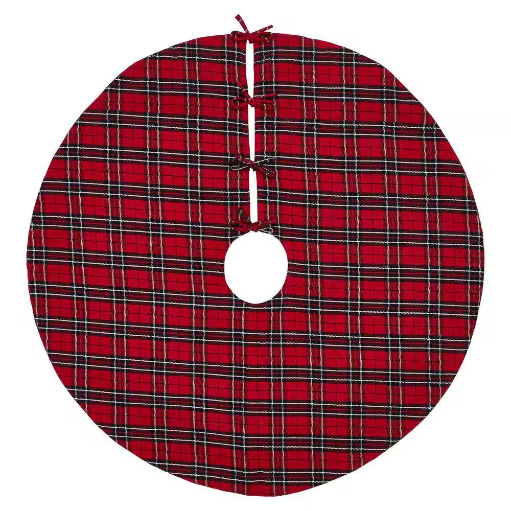 48 In. Red Tartan Plaid Polyester Christmas Tree Skirt
