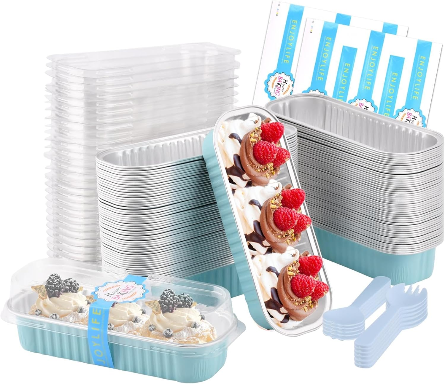 400Pcs Mini Cake Pans Disposable Mini Loaf Pans with Lids and Spoons and Stic...