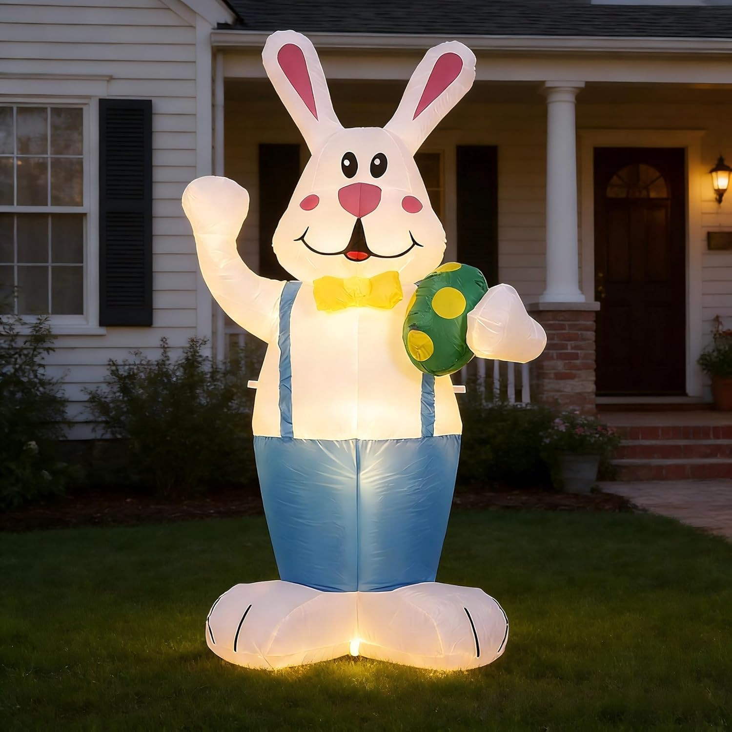 Easter Inflatable Outdoor Decoration Inflatables Bunny with Basket and Eggs Blow up Yard Decorations Built-In LED Lights Home Party Decoration (Rabbit with Egg)