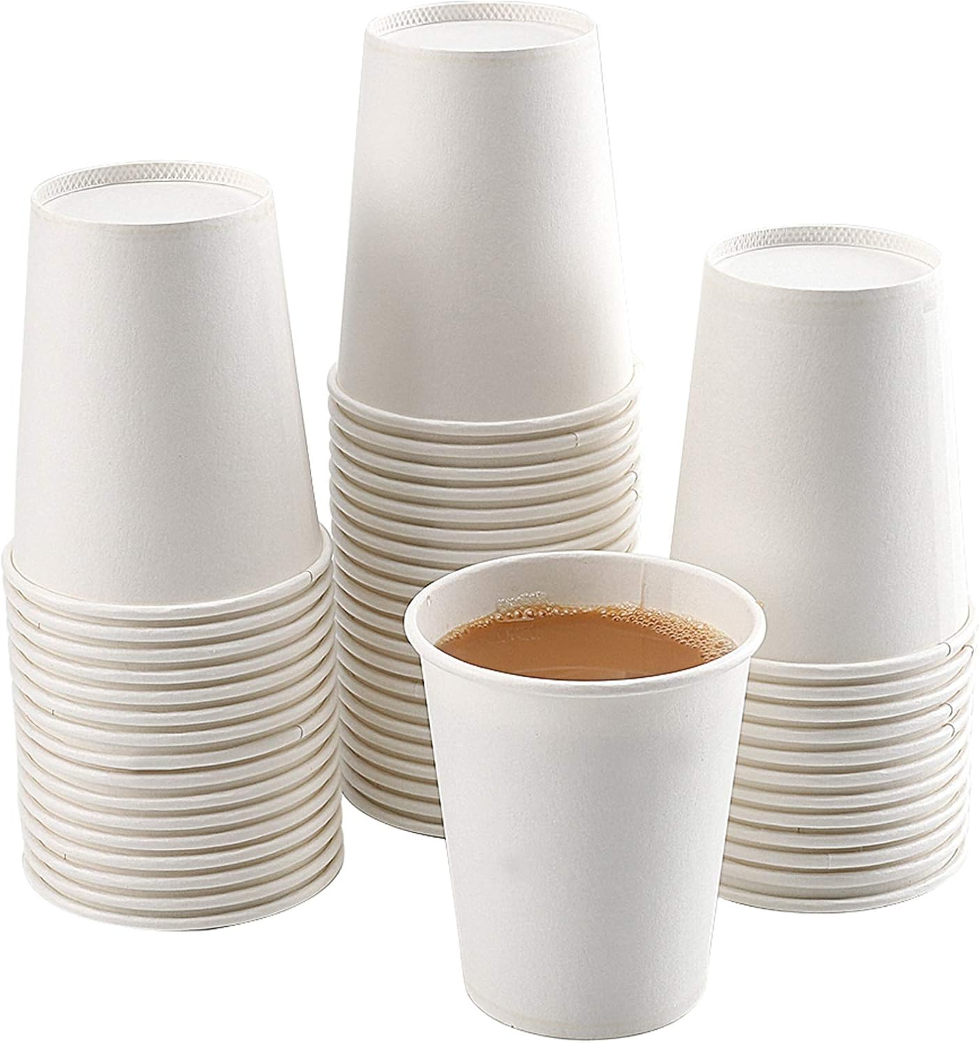 White Paper Cups - 50 Pack, 8 Oz Disposable, Hot Coffee & Water Cups