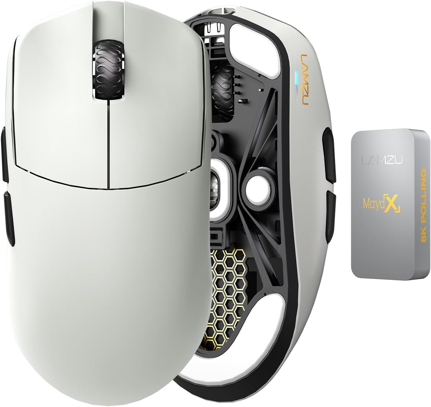 Maya X Wireless Gaming Mouse, Ultra Lightweight 47G, Optical Switch, Maximum 30000 DPI, Symmetrical, MCU Nordic 52840, Dust-Proof Encoder, PAW3950 Sensor(Larger Maya) (Grey)