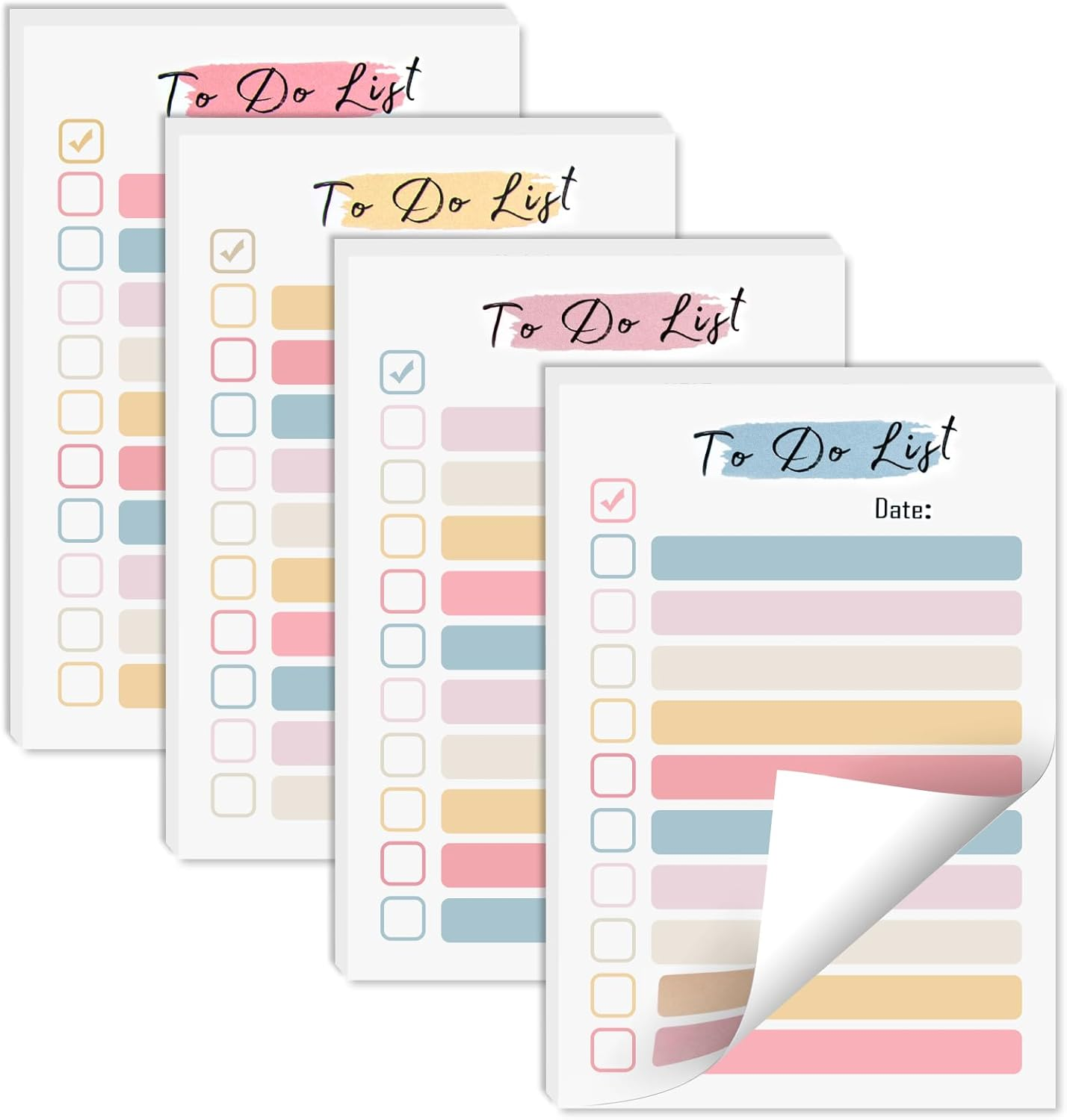 4 Pack to Do List Pad 200 Sheets to Do List Planner Sticky Notes Tear off 4 X 6 Inches Daily Planner Notepad Striped to Do List Planner Notes Grocery Checklist Portable Planner for Work Daily Planner