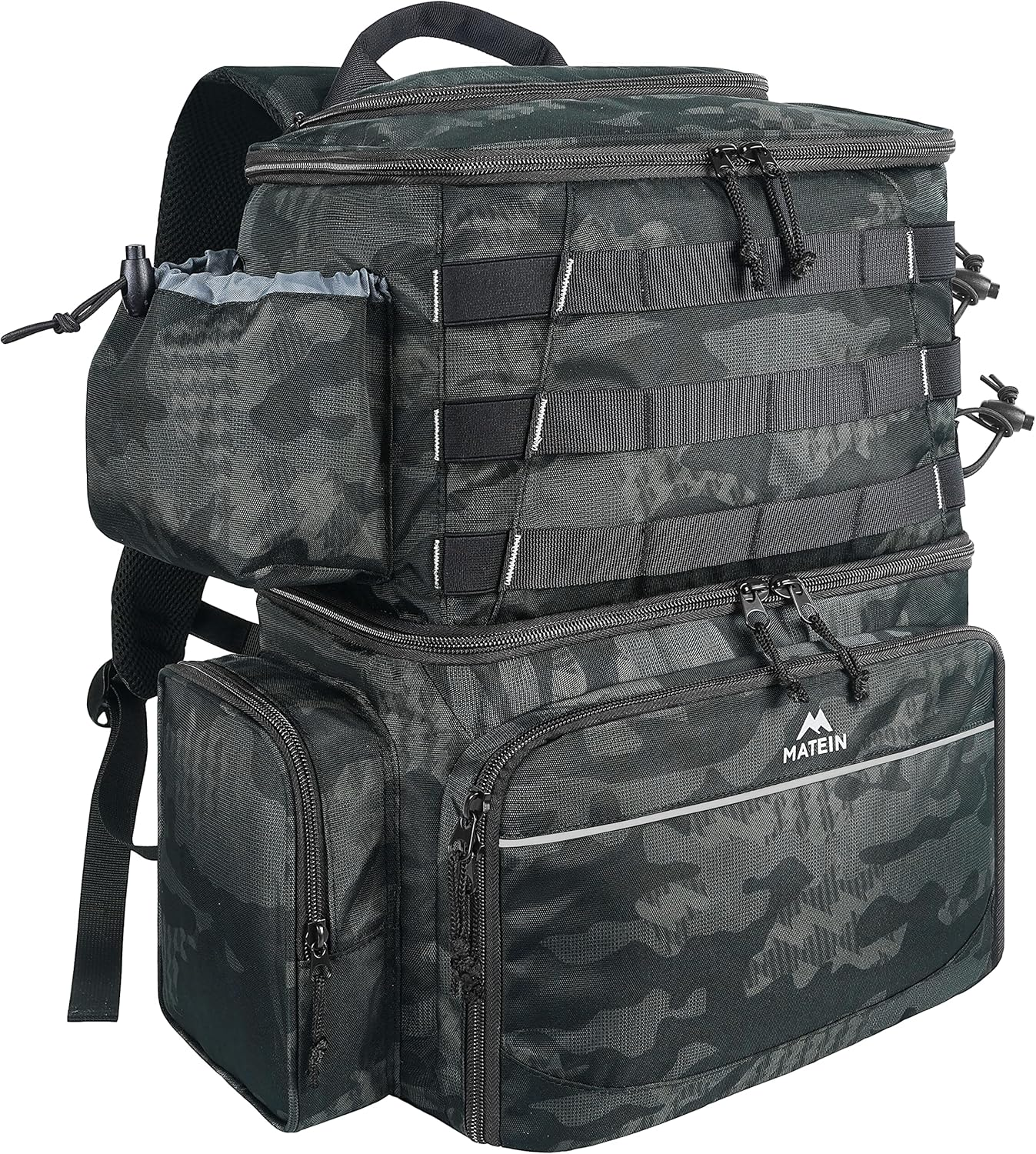 Fishing Tackle Backpack with Cooler, Large Fishing Bag with Rod Holders for 4 Trays (Tray Not Included) & Fishing Gear