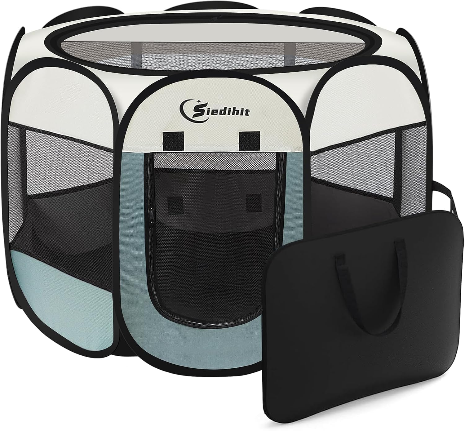 Siedihit Dog Cat Playpen, Puppy Pet Playpen Indoor for Small Dog Crate Tent Cage Outdoor, Portable Pop up Dogs Enclosure Kennel with Carrying Case for Dogs/Cats/Rabbits(Grey, Small