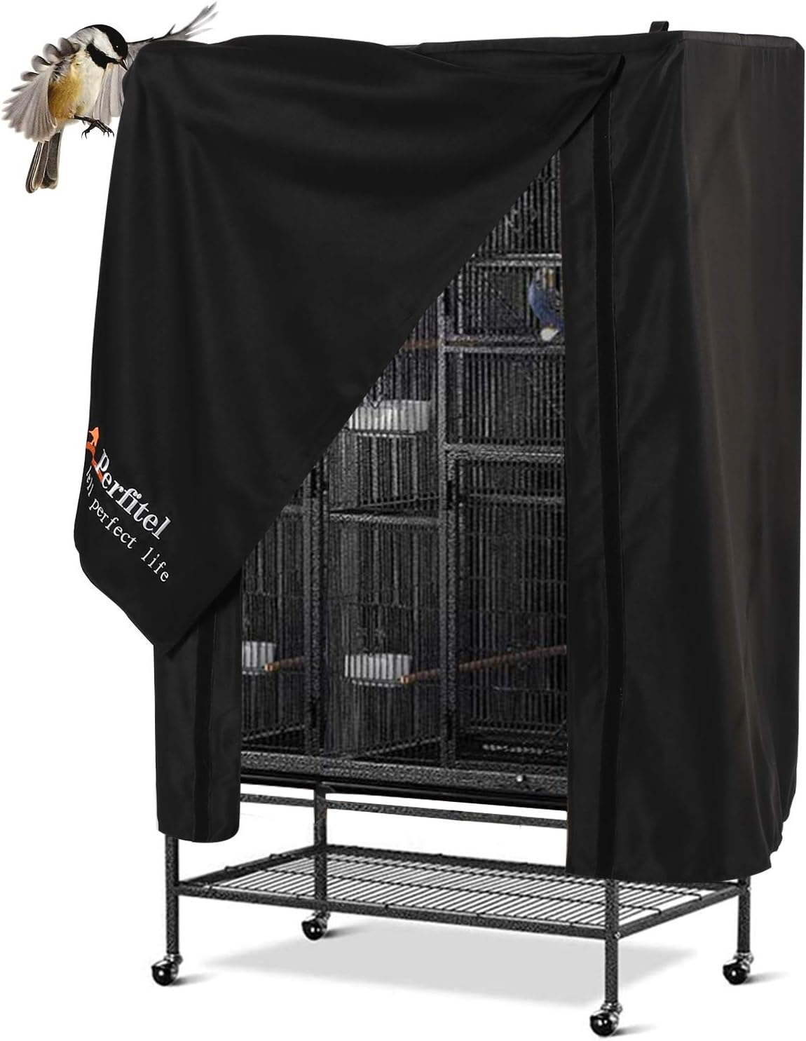 Perfitel Universal Bird Cage Cover(Black) Good Night Birdcage Cover Black-Out Birdcage Cover Durable Breathable Washable Material