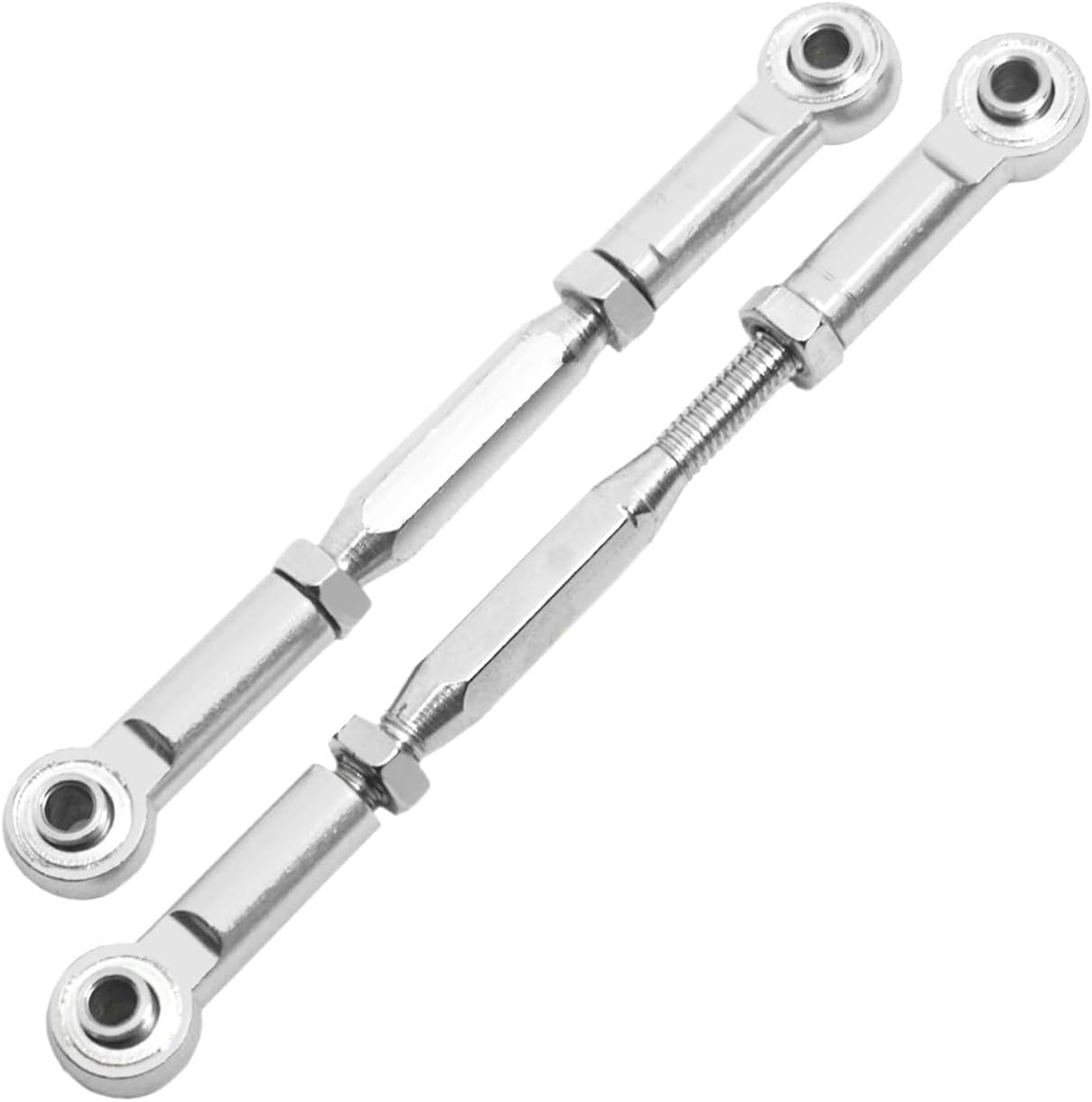 2PCS RC Front Rear Metal Steering Servo Link 70-90Mm Adjustable Turnbuckles Camber Linkage Rod Ends Compatible with Traxxas Slash 4X4 5807 Stampede HQ727 1/10 RC Car Upgraded Parts,Sliver