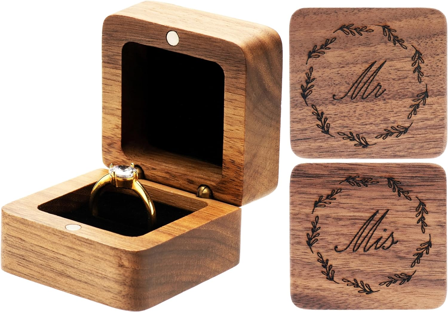 COSISO Vintage Wood Engagement Ring Gift Box Jewelry Storage Box for Proposal... - Picture 9 of 14