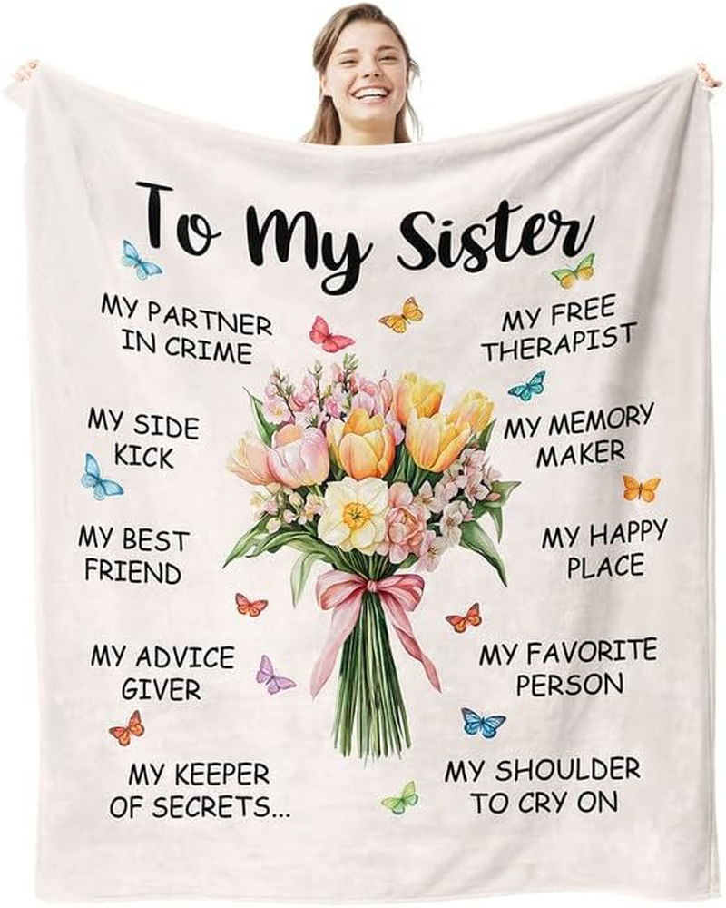 Sister Blanket Gifts from Sister, Sisters Birthday Gift Ideas, Gift for Sisters on Birthday Graduation, Christmas, Mothers Day, to My Sis Soft Throw Blanket 50