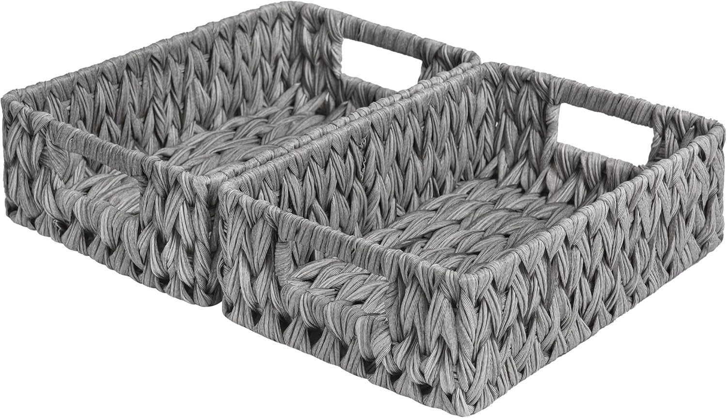 Wicker Baskets for Storage, Waterproof Rattan Storage Baskets, Odorless Wicker Basket with Handles, Decorative Storage Containers, Gray Basket for Pantry Storage, 2-Pack