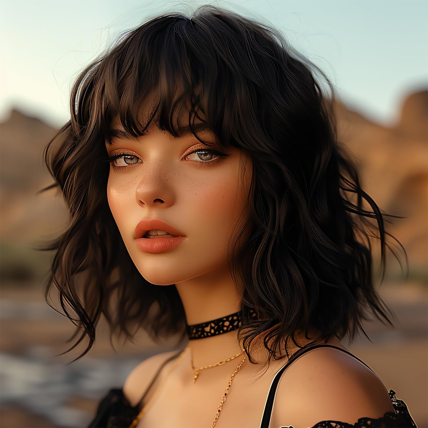 BERRYLION Wigs for Women|Short Bob Wig with Bangs|Synthetic Wavy Bob Wig with... - Picture 2 of 13