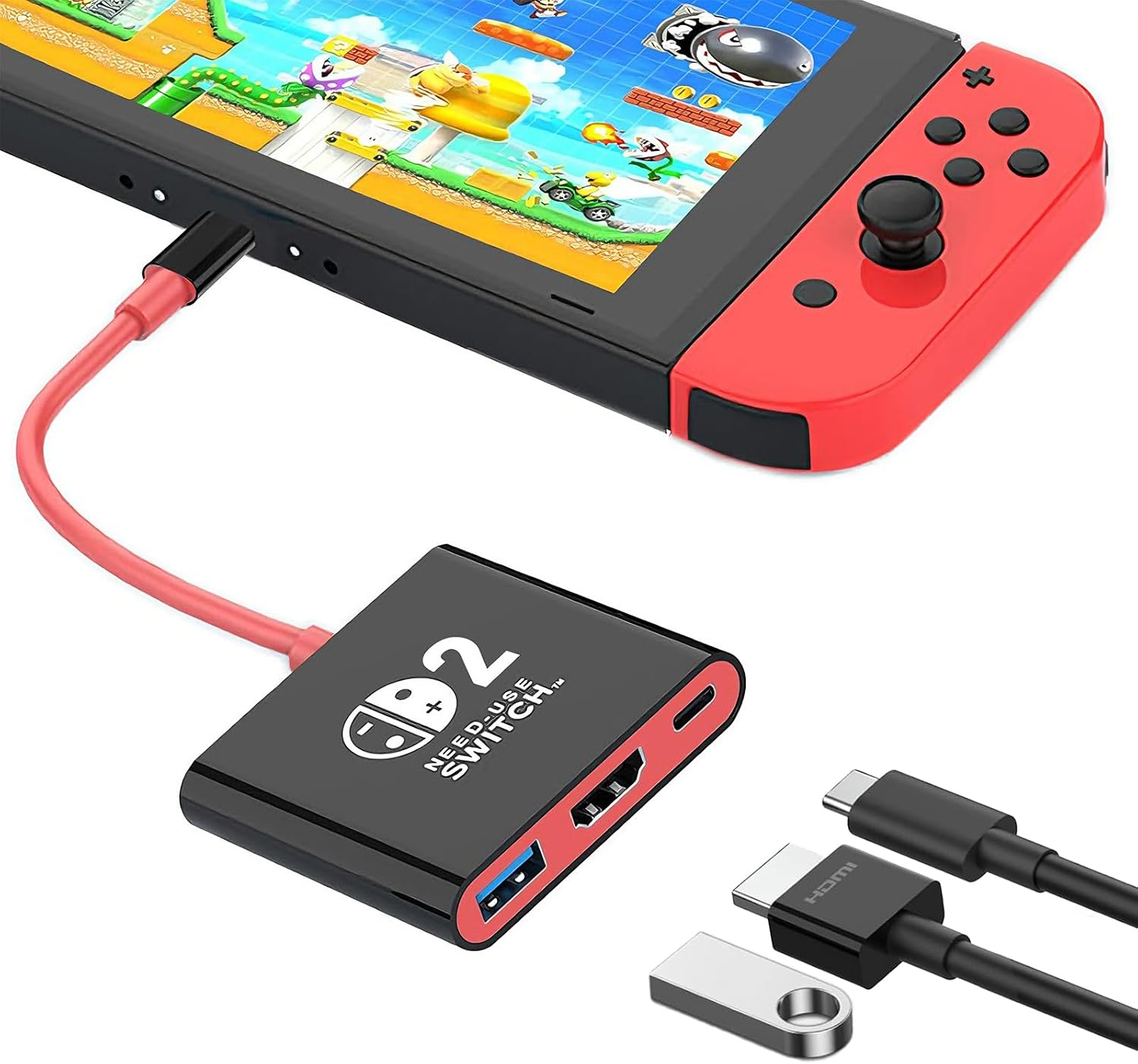 3-In-1 Switch Dock,Portable Switch TV Adapter Support 4K/60HZ Switch TV Dock Mode Compatible Switch 2 1/Steam Deck/Switch OLED, Switch Travel Dock with HDMI USB 3.0 Port (Black+Red)