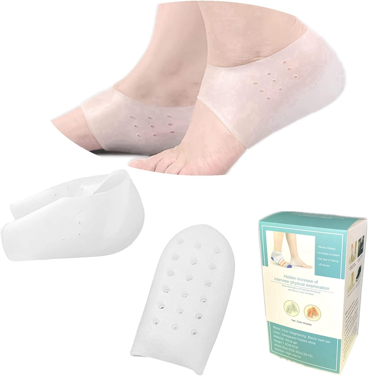 Plantillas para aumentar la altura, cojín elevador de zapatos de silicona invisible y antideslizante.